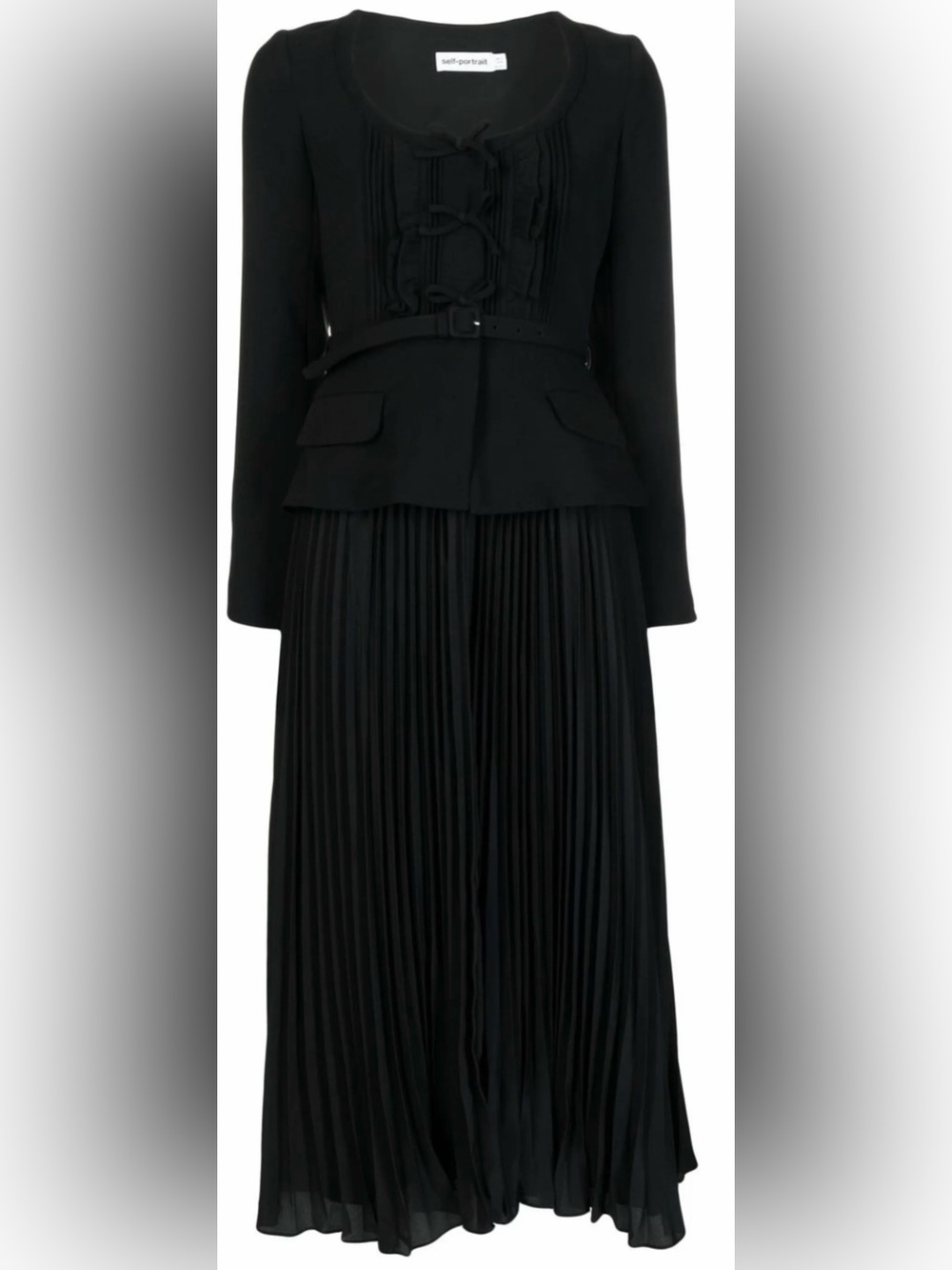 Self-Portrait Black Pleated Midi Dress Like New